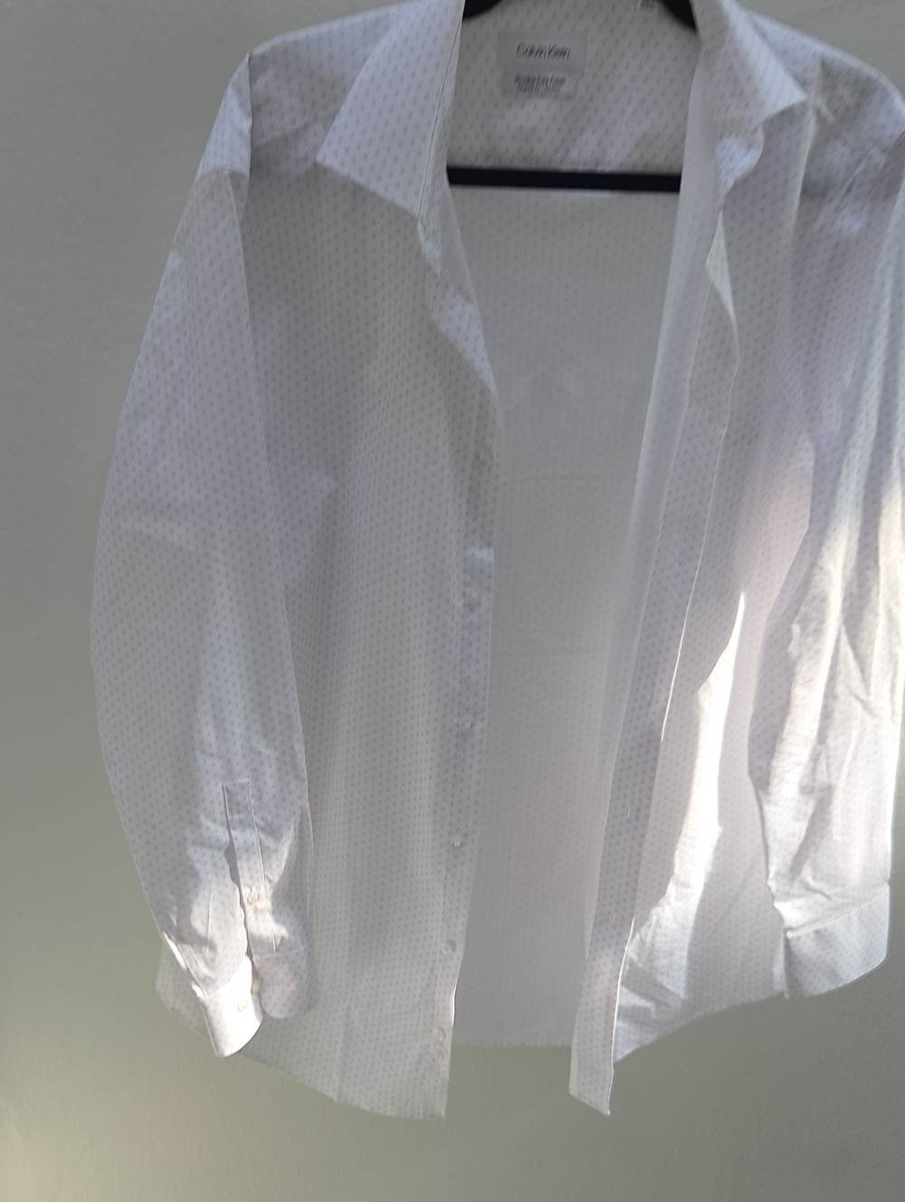 Calvin Klein White Dress Shirt with Subtle Dot Pattern